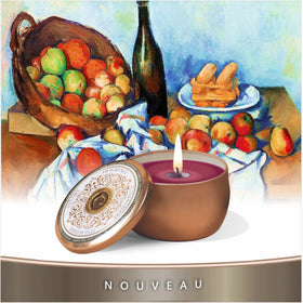 NOUVEAU - TRAVEL TIN - APPLE VIN BRULEE - scented candle premium soy coconut vegan includes essential oils powerfuls strong fragrance vacation small candles