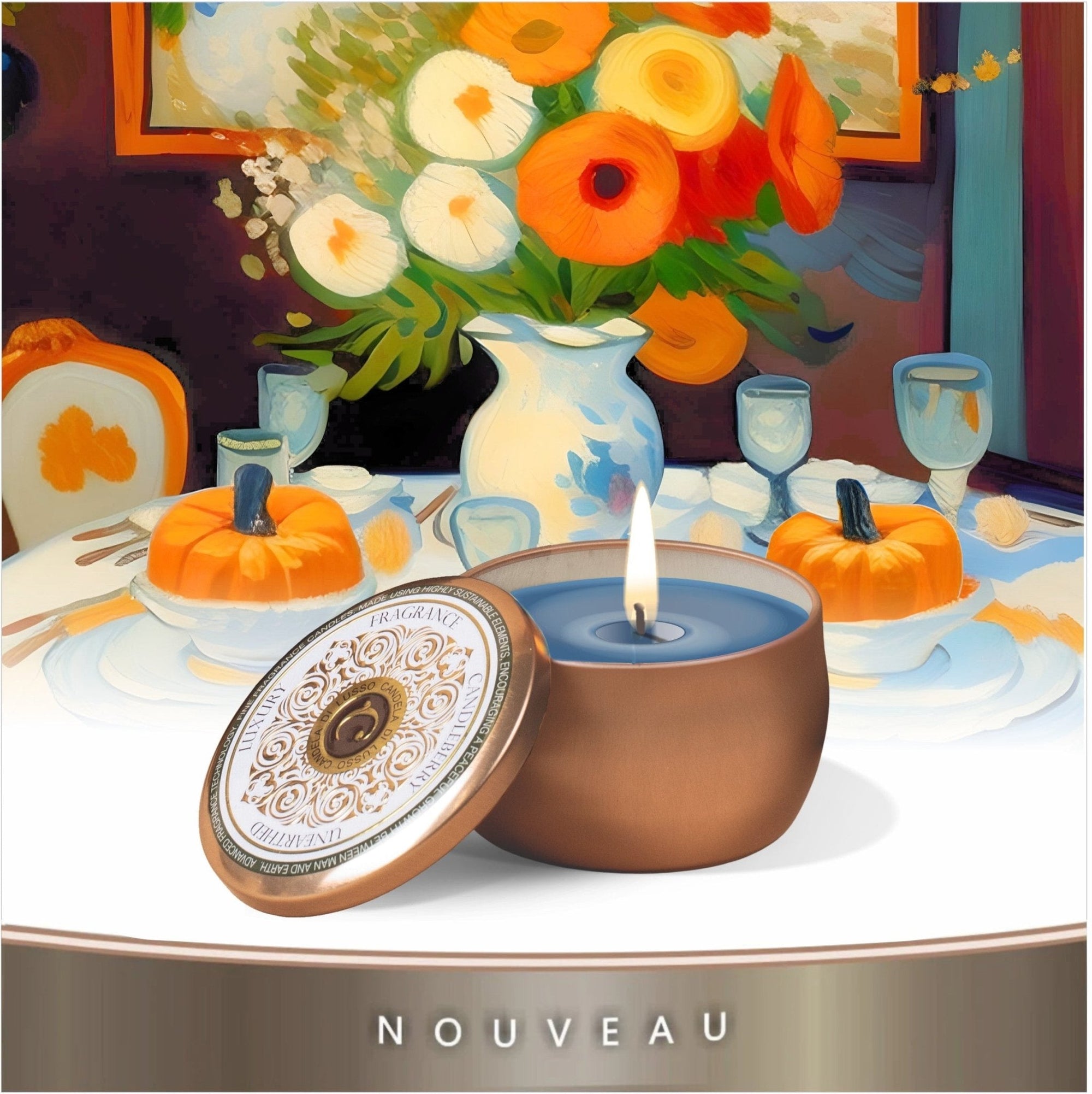 NOUVEAU - TRAVEL TIN - AUTUMN FRUIT DELIGHT - fruity purple fine fragrance famous art 3 wicks huge scented candle premium vegan vegetable soy coconut long lasting large big best selllers